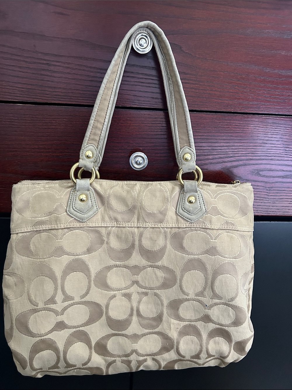Coach poppy bag Tan Signature Canvas Shoulder Tote with Gold Hardware - Picture 6 of 15